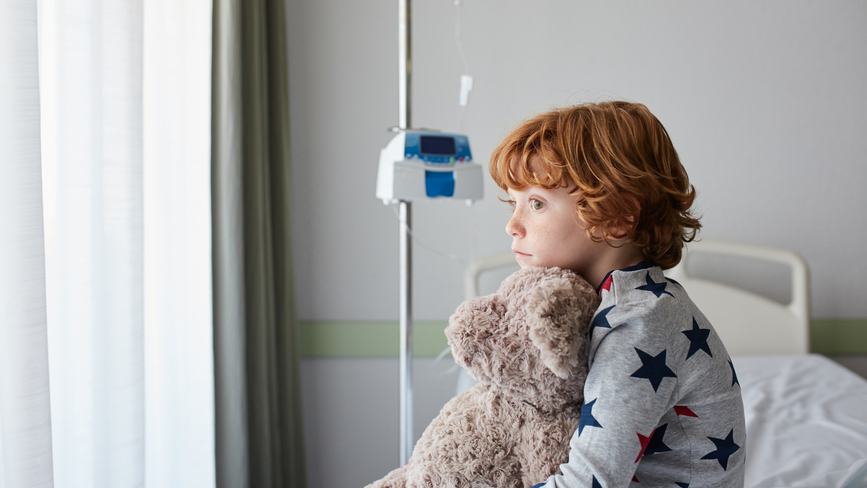 child on hospital bed