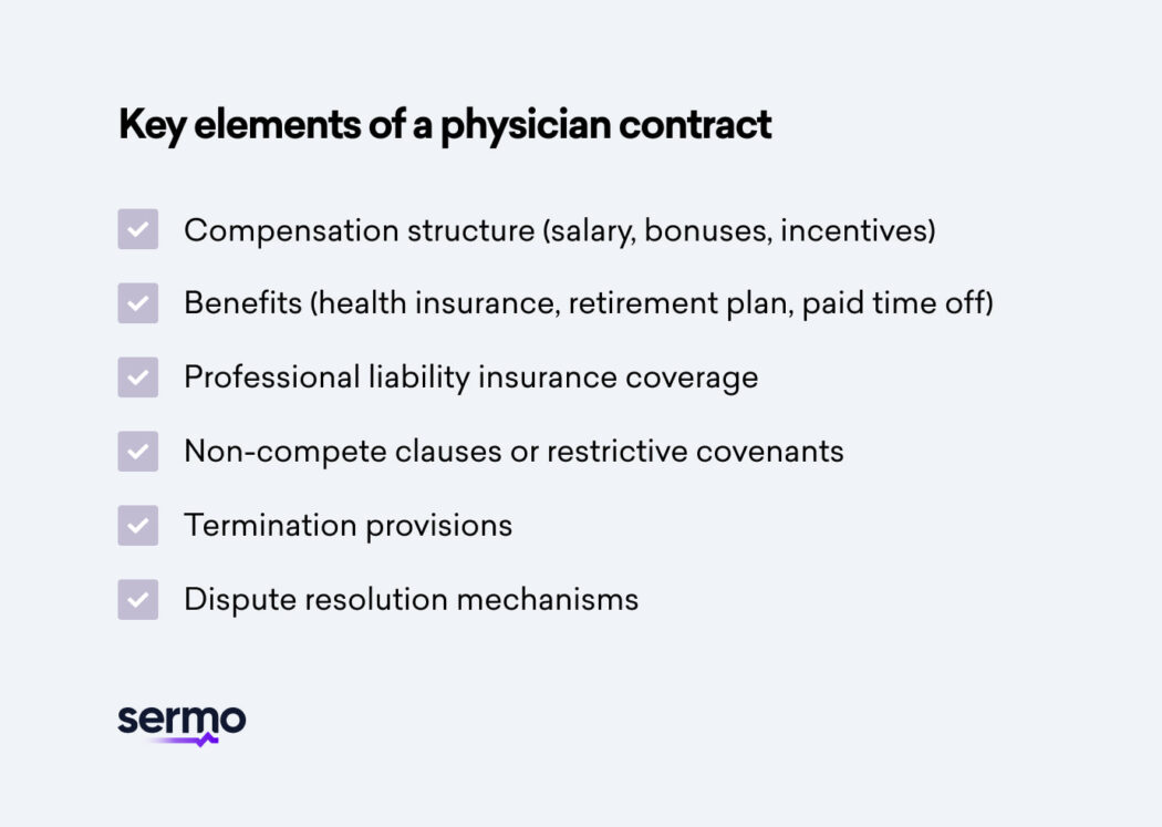 key elements of a physician contract according to doctors