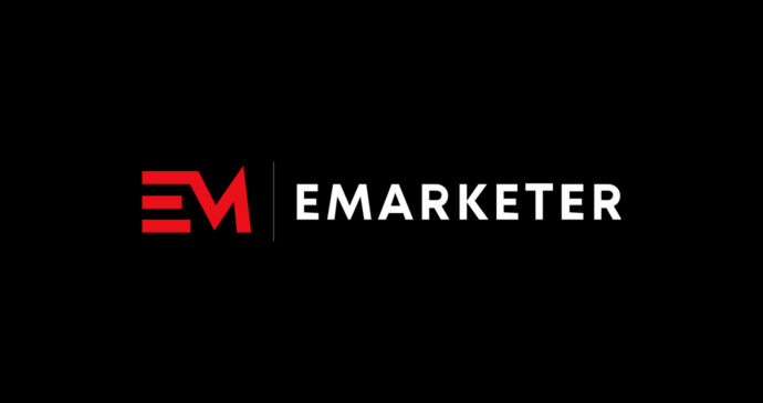 Logo of eMarketer with a stylized red "E" followed by "EMARKETER" in white text on a black background.