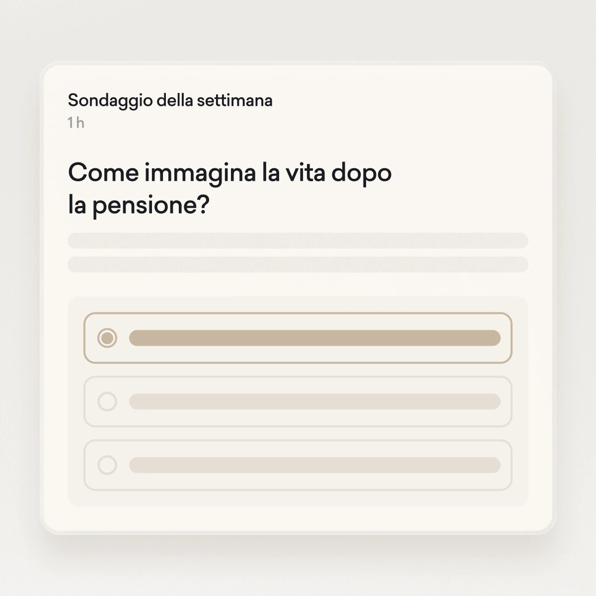 Una domanda del sondaggio in italiano chiede: "Come immagina la vita dopo la pensione?" con opzioni a scelta multipla mostrate di seguito.